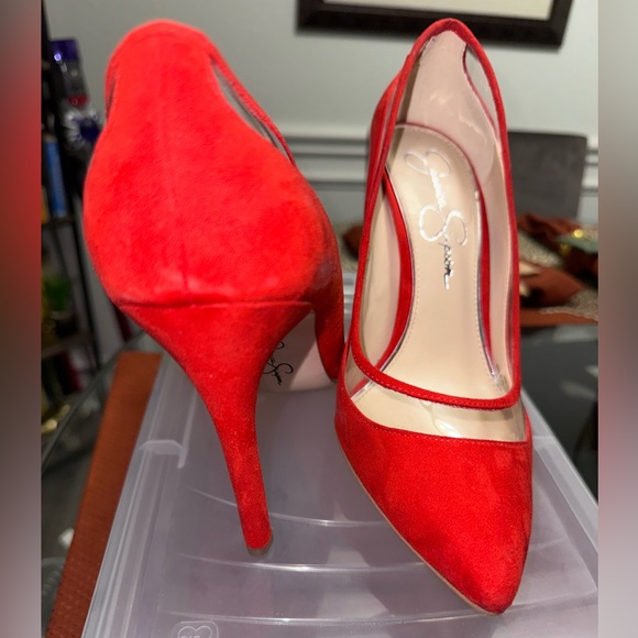 Jessica Simpson 3 1/2 inch Red Suede Heeled Pumps - Picture 3 of 7